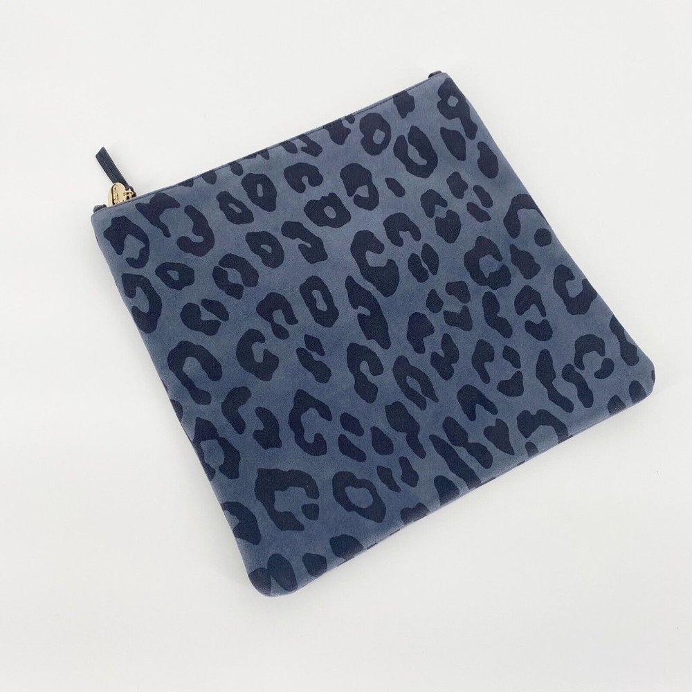 Clare V Foldover Clutch Leopard Grey Animal Print Leather Pouch - Picture 3 of 6